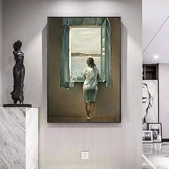 Amazon.co.jp: 窓辺の少女サルバドールダリ女性キャンバス絵画